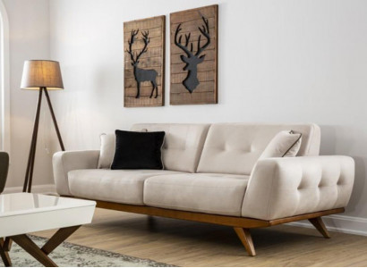 Klassische Sofa 2 Sitz Design Wohnzimmer Polster Holz Leder Moderne Luxus Beige